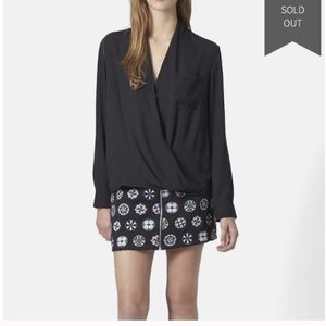 Topshop Black Surplice Pocket Blouse, US 4
